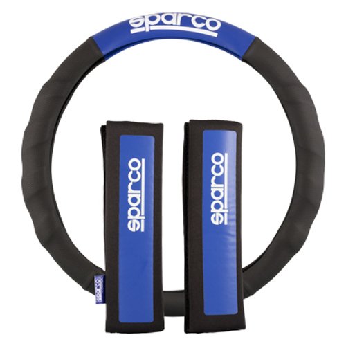 PLUS POWER FUNDA VOLANTE+ALMOHADILLA N/AZ SPARCO NEGRO/AZUL CS10